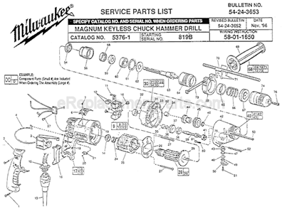 Page A Diagram and Parts List for 5376-1 SER 819B Milwaukee Hammer Drill