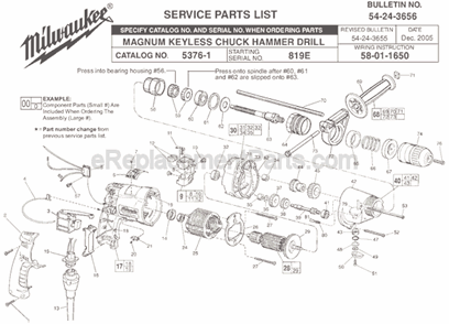 Page A Diagram and Parts List for 5376-1 SER 819E Milwaukee Hammer Drill