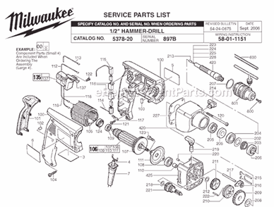 Page A Diagram and Parts List for 5378-20 SER 897B Milwaukee Electric Drill