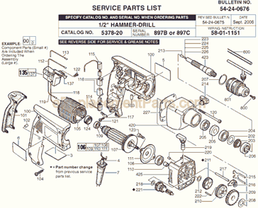 Page L Diagram and Parts List for 5378-20 SER 897C Milwaukee Electric Drill