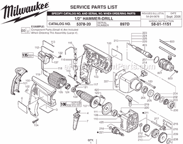 Page A Diagram and Parts List for 5378-20 SER 897D Milwaukee Electric Drill