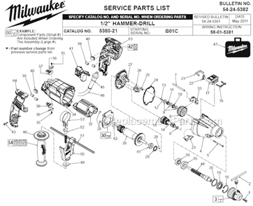 Part Location Diagram of 42-36-5380 Milwaukee Pinion Support