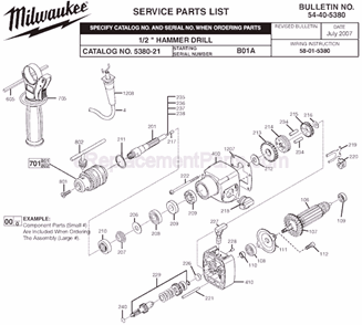Page A Diagram and Parts List for 5380-21 SER B01A Milwaukee Hammer Drill