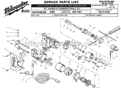 Page A Diagram and Parts List for 5388 SER 609-1001 Milwaukee Demolition Hammer