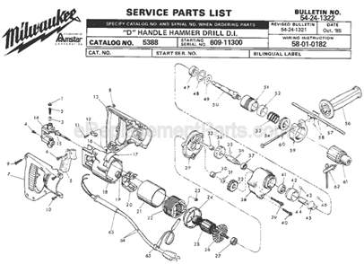 Page A Diagram and Parts List for 5388 SER 609-11300 Milwaukee Demolition Hammer