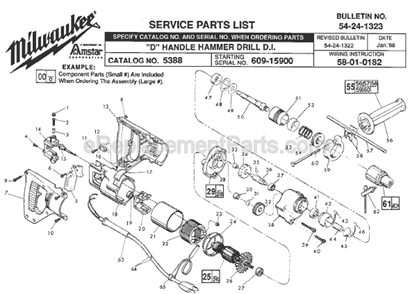 Page A Diagram and Parts List for 5388 SER 609-15900 Milwaukee Demolition Hammer