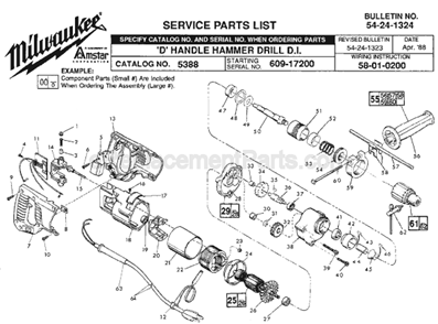 Part Location Diagram of 22-64-0408 Milwaukee Cord 16-2 6`