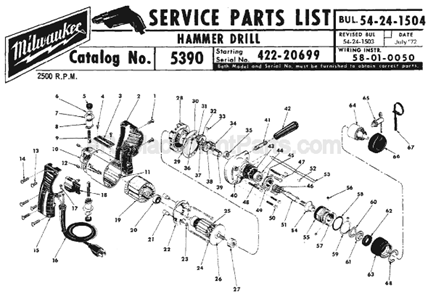 Page A Diagram and Parts List for 5390 SER 422-20699 Milwaukee Hammer Drill