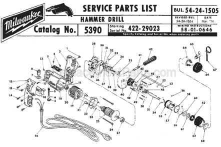 Page A Diagram and Parts List for 5390 SER 422-29023 Milwaukee Hammer Drill