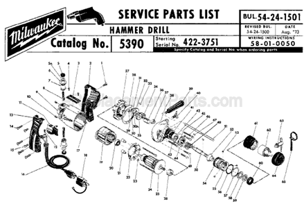 Page A Diagram and Parts List for 5390 SER 422-3751 Milwaukee Hammer Drill