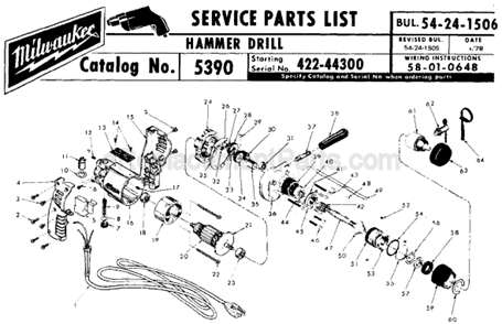 Page A Diagram and Parts List for 5390 SER 422-44300 Milwaukee Hammer Drill