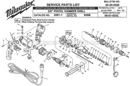 Page A Diagram and Parts List for 5391-1 SER 828B Milwaukee Hammer Drill