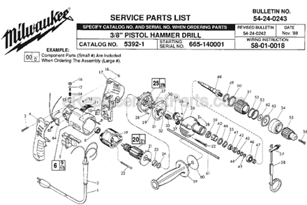 Page A Diagram and Parts List for 5392-1 SER 665-140001 Milwaukee Hammer Drill