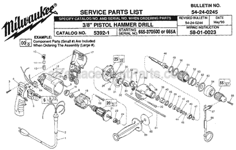 Page A Diagram and Parts List for 5392-1 SER 665-370500 Milwaukee Hammer Drill