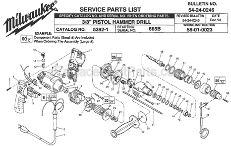 Page A Diagram and Parts List for 5392-1 SER 665B Milwaukee Hammer Drill