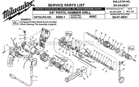 Page A Diagram and Parts List for 5392-1 SER 665C Milwaukee Hammer Drill
