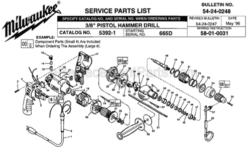 Page A Diagram and Parts List for 5392-1 SER 665D Milwaukee Hammer Drill