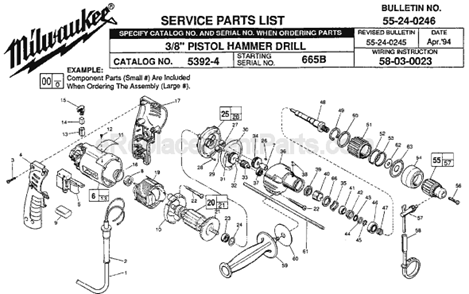 Page A Diagram and Parts List for 5392-4 SER 53924 Milwaukee Hammer Drill