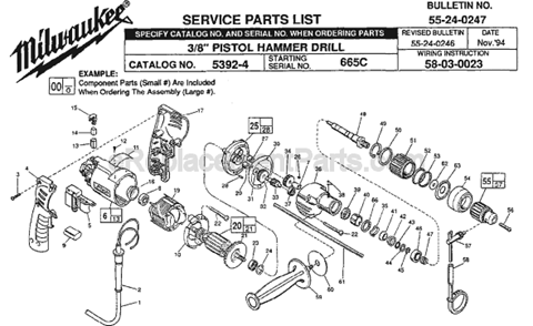 Page A Diagram and Parts List for 5392-4 SER 665C Milwaukee Hammer Drill