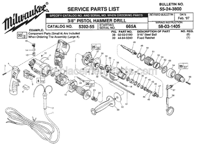 Page A Diagram and Parts List for 5392-55 SER 665A Milwaukee Hammer Drill