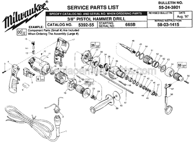 Page A Diagram and Parts List for 5392-55 SER 665B Milwaukee Hammer Drill