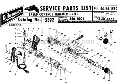 Page A Diagram and Parts List for 5392 SER 456-1001 Milwaukee Electric Drill