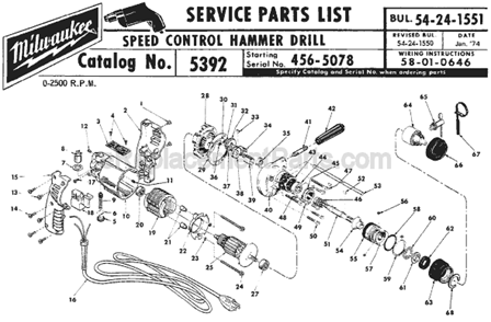 Page A Diagram and Parts List for 5392 SER 456-5078 Milwaukee Electric Drill