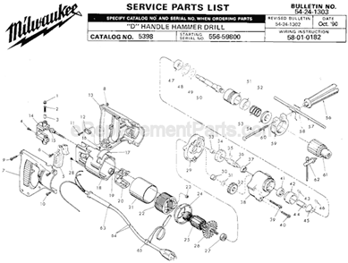 Page A Diagram and Parts List for 5398 SER 556-59800 Milwaukee Hammer Drill