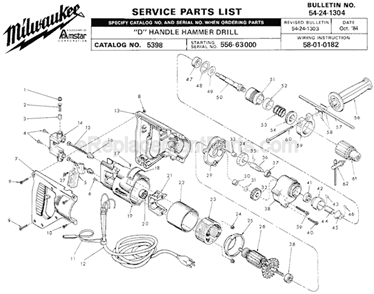 Page A Diagram and Parts List for 5398 SER 556-63000 Milwaukee Hammer Drill