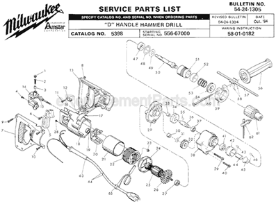 Page A Diagram and Parts List for 5398 SER 556-67000 Milwaukee Hammer Drill