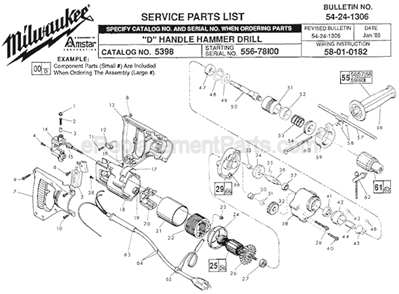 Page A Diagram and Parts List for 5398 SER 556-78100 Milwaukee Hammer Drill