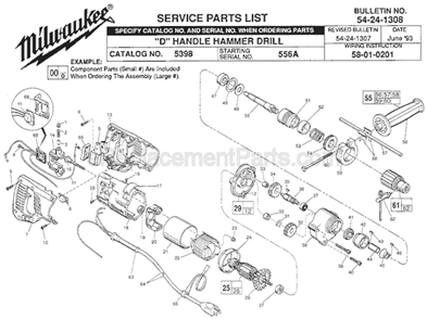 Page A Diagram and Parts List for 5398 SER 556A Milwaukee Hammer Drill