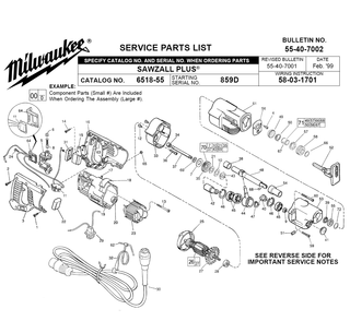 Fig-0 Diagram and Parts List for 6518-55 859D Milwaukee Reciprocating Saw