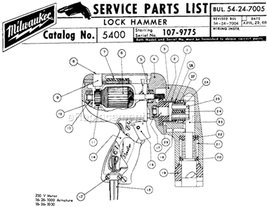 Page A Diagram and Parts List for 5400 SER 107-9775 Milwaukee Hammer Drill