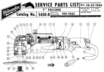 Page A Diagram and Parts List for 5450-8 SER 100-9465 Milwaukee Sander Polisher