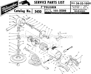 Page A Diagram and Parts List for 5450 SER 100-35200 Milwaukee Sander Polisher