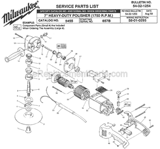 Part Location Diagram of 44-20-0211 Milwaukee Spindle Lock Assembly