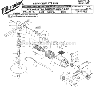 Page A Diagram and Parts List for 5456 SER 813A Milwaukee Sander Polisher