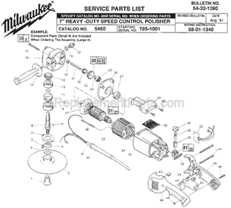 Page A Diagram and Parts List for 5460 SER 785-1001 Milwaukee Sander Polisher