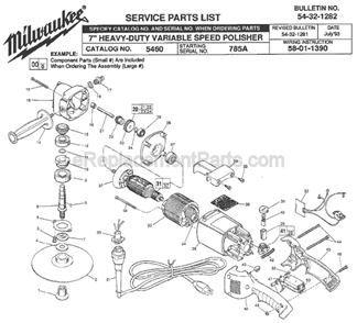 Page A Diagram and Parts List for 5460 SER 785A Milwaukee Sander Polisher