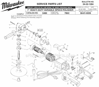 Page A Diagram and Parts List for 5460 SER 785C Milwaukee Sander Polisher