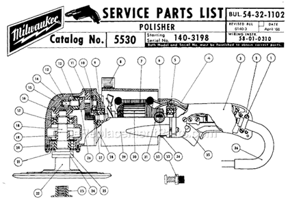 Page A Diagram and Parts List for 5530 SER 140-3198 Milwaukee Sander Polisher
