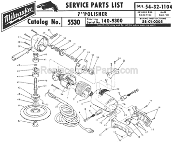 Page A Diagram and Parts List for 5530 SER 140-9300 Milwaukee Sander Polisher