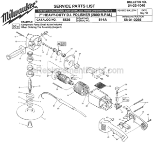 Page A Diagram and Parts List for 5536 SER 814A Milwaukee Sander Polisher