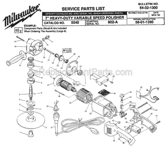 Page A Diagram and Parts List for 5540 SER 802-A Milwaukee Sander Polisher