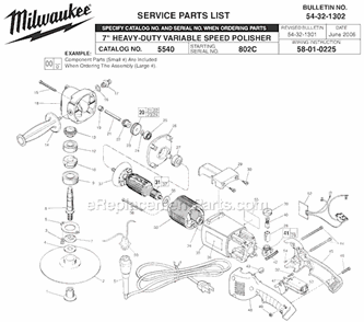 Page A Diagram and Parts List for 5540 SER 802C Milwaukee Sander Polisher