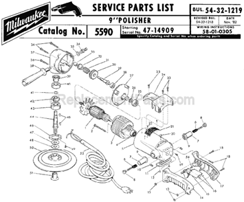 Page A Diagram and Parts List for 5590 SER 47-14909 Milwaukee Sander Polisher