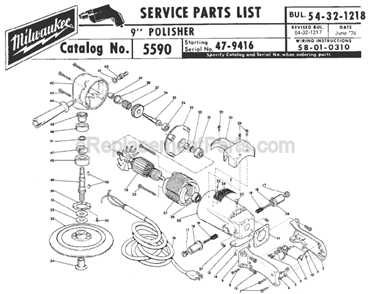 Page A Diagram and Parts List for 5590 SER 47-9416 Milwaukee Sander Polisher