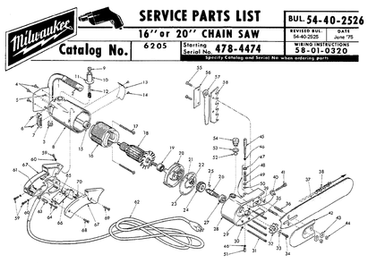 Fig-0 Diagram and Parts List for 6205-2 478-4474 Milwaukee Saw