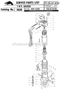 Page A Diagram and Parts List for 5610 SER 451-1221 Milwaukee Router